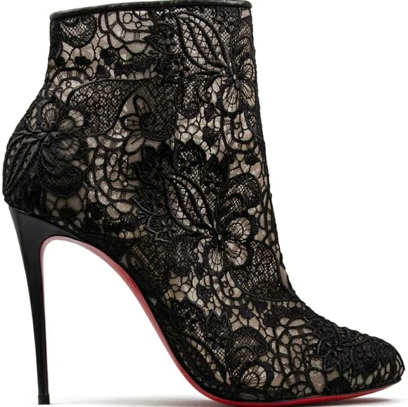 Christian Louboutin Black Lace Ankle Boots with Red Soles - Picture 2 of 3